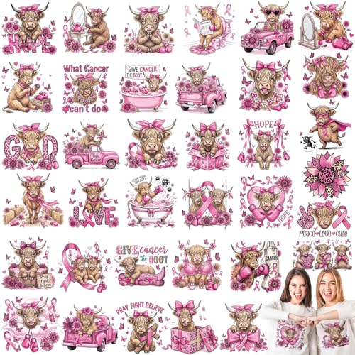 Tellingyou 36 Sheets Breast Cancer Awareness Iron on Transfers - style: Breast Cancer