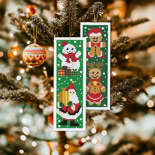 INFUNLY 6pcs Christmas Cross Stitch Bookmark Kits Snowman Embroidery Bookmark Kit with Instructions Santa Claus Handmade Cross Stitch Set Pre-Printed Deer DIY Bookmark-Kits for Adults Book Lovers - style: Christmas Snowman