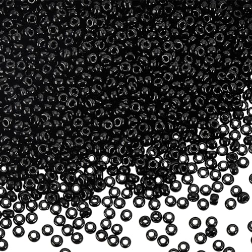 PH PandaHall Black Seed Beads, 6000 Pcs 11/0 Glass Seed Beads 2mm Round Waist Bead Mini Spacer Bead for Earrings Bracelet Necklaces Eyeglass Chain Jewelry DIY Crafts Making - color: Black-6000 Pcs
