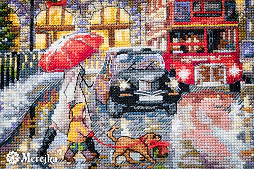 Merejka Counted Cross Stitch Kit for Adults – London K-159 | DMC Threads & Zweigart Aida 16 Fabric | 34 Colors | 12×16 in (30×40 cm)