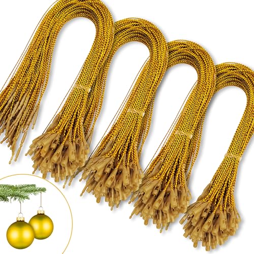 Christmas Tree Ornament String Hanger Precut Ribbon Hook with Snap Fastener - color: Gold, size: 400pcs