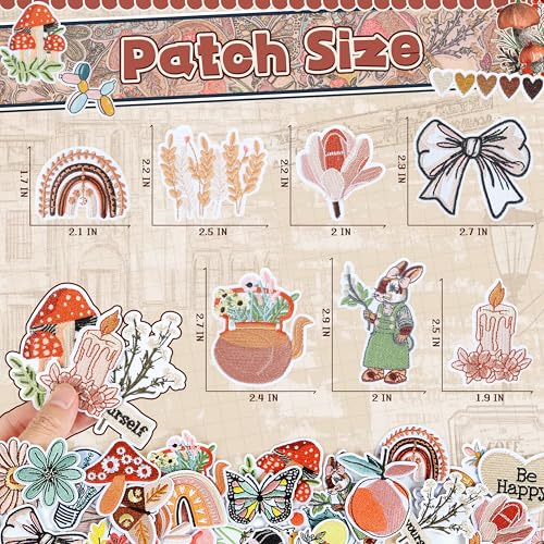 NICEVINYL Vintage Aesthetic Iron on Patches: 36PCS DIY Decorative Appliques - color: Mustard Yellow/Rust/Teal, size: Pack of Assorted, style: Retro