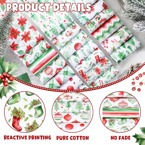 Hosuly 40 Pcs Watercolor Christmas Fabric Jelly Cotton Quilt Strips Rolls - color: Red Green Christams