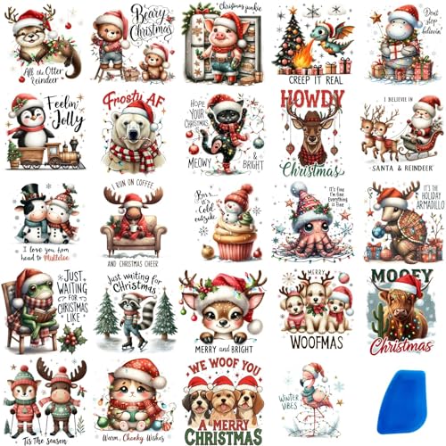 ZMRU 24 Sheets Vintage Christmas Rub On Transfers for Crafts, Rub On Transfers Christmas for Wood，Furniture Decals, Glass, Porcelain, Leather, Canvas, Fabric Projects,3 * 3inch(Animal Party) - color: Animal Party