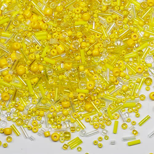 100g Mixed Glass Bugle Beads Kit - 3800+ Pcs 2-6mm Multi-Size Spacer Beads for DIY Jewelry Making, Bracelet, Necklace, Earring & Craft Projects (Yellow Mixed) - color: Yellow Mixed, size: 2-6mm