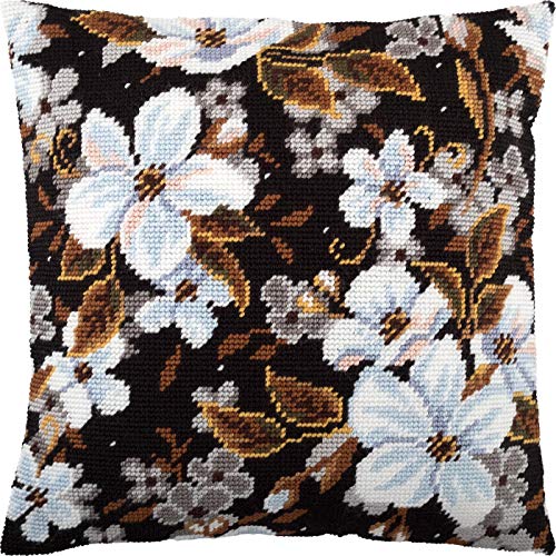 Apple Blossom. Needlepoint Kit. Throw Pillow 16×16 Inches. Printed Tapestry Canvas, European Quality - color: Apple Blossom (Front)