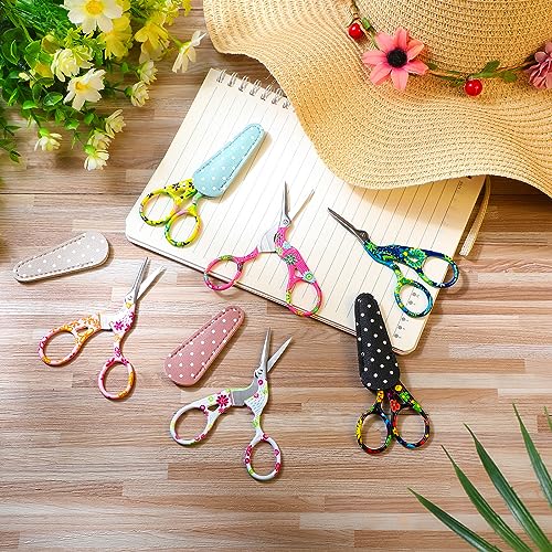 Therwen 6 Pcs 3.6" Embroidery Scissors, Artificial Leather Cover, Fresh - style: Fresh
