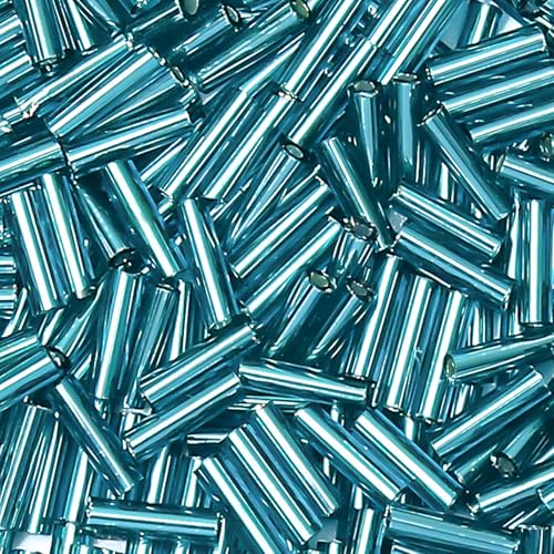 4200pcs Glass Bugle Beads, Mini Long Tube Seed Beads Bulk, Tiny Small Loose Spacer Embroidery Beaded for Bracelets Jewelry Making Sewing, Crafts, Christmas Ornaments, 2×6mm, Lake Blue - color: Teal