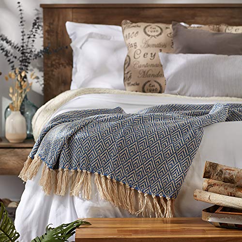 DII Diamond Throw Collection Cotton Woven, 50x60, Stonewash Blue - color: Stonewash Blue