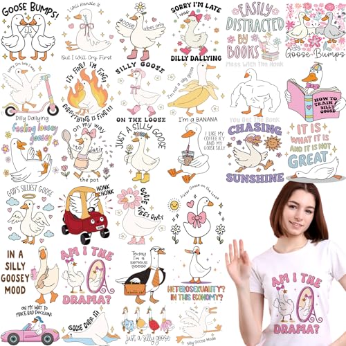 Yuntau 30 Pcs Silly Goose Iron on Transfers Patches, Funny DTF Vinyl Decal - style: Goose