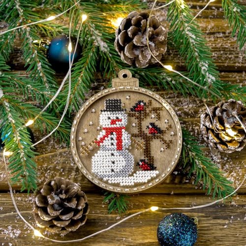 Wizardi Wonderland Crafts Bead Embroidery kit on Wood FLK-368 - color: White Snowman