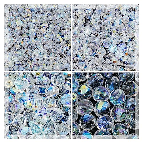 275 pcs Set of Czech Faceted Glass Beads, Fire-Polished Round Crystal AB - 3mm (100pcs), 4mm (100pcs), 6mm (50pcs), 8mm (25pcs) kit for Jewelry Making - color: Faceted, Crystal AB