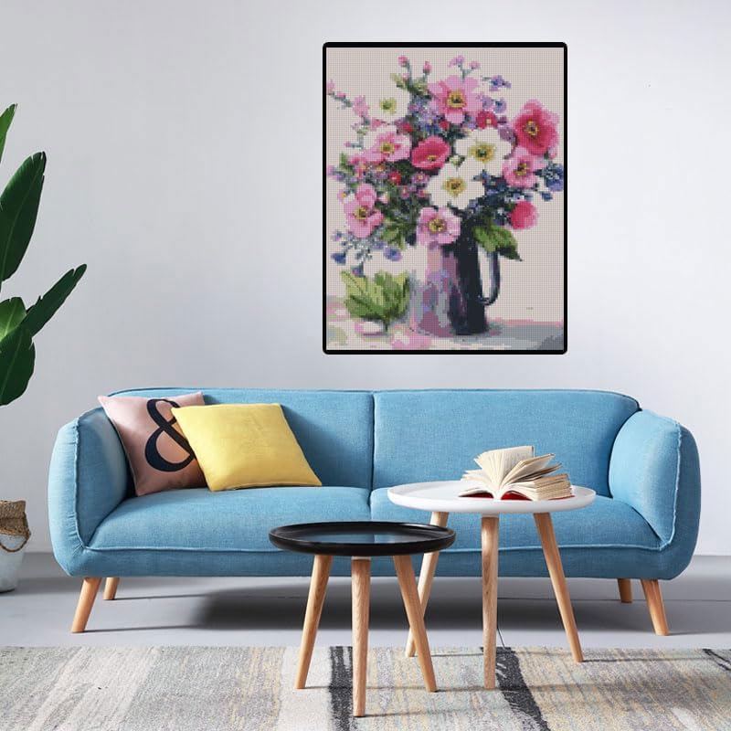 Flowers Stamped Cross Stitch Kits Flowers Cross Stitch Patterns,Dimensions Cross Stitch Kits Embroidery Kit Arts and Crafts for Beginners 15.7x11.8 inch - color: D049