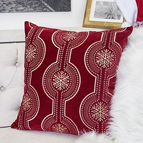 Embroidery Red Velvet Throw Pillow Cover, Merry Christmas Series Snowflake Drop Luxury Soft Fuzzy Cozy Warm Slik Gift Square Couch Cushion Pillow Case 20 x 20 Inch, Cover Only - color: Snow Drop-red