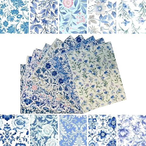 50pcs 12 x 12 inches Cotton Fabric Bundle-Blue Paisley - color: Blue Paisley, size: 12” x 12”