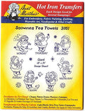 Snowmen for Tea Towels Aunt Martha's Hot Iron Embroidery Transfer