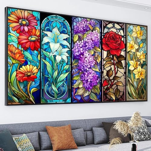 JATOK Diamond Painting Kit for Adults, Stained Glass Flower, 27.5 x 15.7 in - color: Sapphire