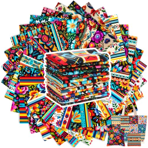 Tatuo 30 Pcs Mexican Cotton Fabric Squares 10 x 10 Inch Fiesta Quilt Bundle - style: Mexican Fiesta