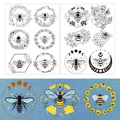 Rngmsi Water Soluble Embroidery Patterns - 2 Sheets Flower Design Stick and Stitch Papers Wash Away 12 Pcs Bee Embroidery Transfer Patterns Stabilizers for Hand Sewing - color: Bee