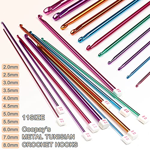 Coopay 11Pcs Tunisian Crochet Hooks Set-Long Crochet Hook, 2mm(B)-8mm(L) - color: Multicolor Tunisian Afghan Set