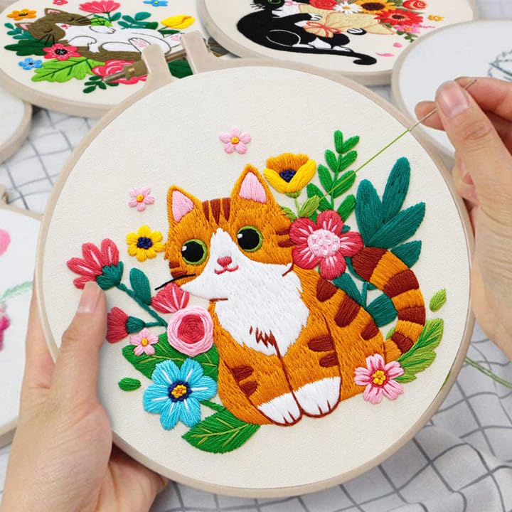 Nuberlic 3 Pack Cat Embroidery Kit for Beginners Adults - color: CAT