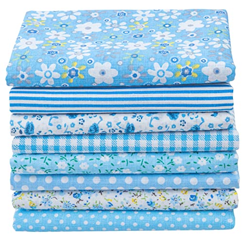 Aubliss 8pcs Fat Quarter Fabric Bundles (100% Cotton - 20'' x 20'') - color: Blue
