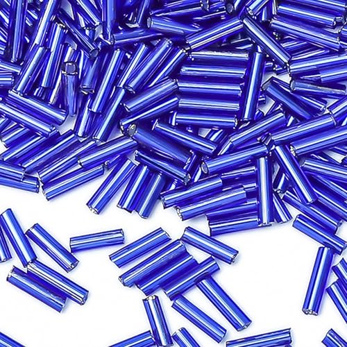 2000pcs Glass Bugle Beads, Tube Beads Bulk, Mini Long Tiny Small Waist Loose Spacer Embroidery Beaded for Bracelets Jewelry Making Sewing, Crafts, 2×6mm, Blue - color: Blue