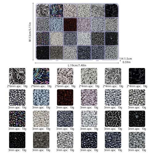 LAIDANLA 7500pcs Black Glass Seed & Bugle Tube Beads Kit for Jewelry Making - color: Black