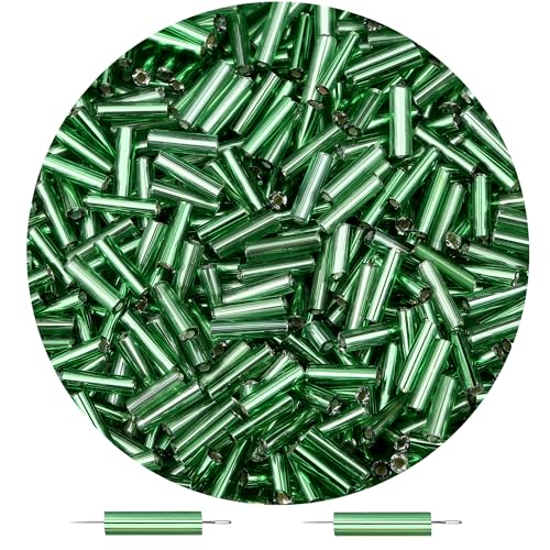 3000PC Green Glass Bugle Beads 6MM Green Tube Beads - color: green