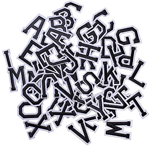 J.CARP 104Pcs Black Alphabet A to Z Patches, Iron on Sew on Letters for Clothing, Hats, Shoes, Backpacks, Handbags, Jeans, Jackets etc. - color: 104pcs, Black