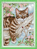 Stitchmelody 14CT Counted Cross Stitch Kits,DMC Unprinted Pattern Embroidery Set Needlework-A Lazy Cat on The Tree 8.6''×7.5'' - color: 14CT Counted/Unprinted Kit,A lazy cat on the tree 8.6''×7.5''