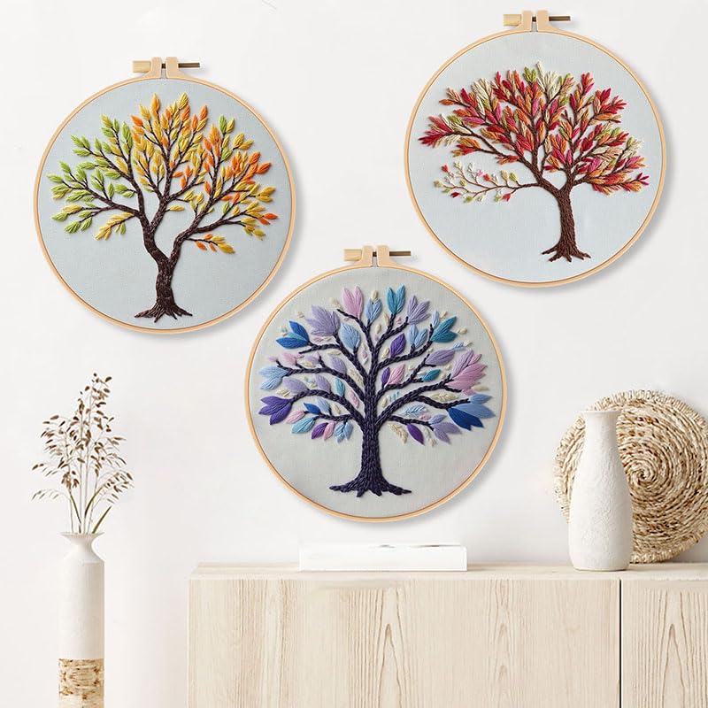Haootadiy Beginner Embroidery Kit for Adults, Easy Cross Stitch Kit for Beginners and Adults, Full Embroidery Hoop Kit with Needles and Thread Included (Pattern 13) - color: Pattern 13