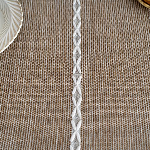 Rustic Small Square Tablecloths Linen Wrinkle Free Table Cloth Washable Farmhouse Embroidery Tablecloth for Indoor Outdoor End Coffee Tea Table Home Christmas Decoration Square Brown 36X36 Inches - color: Brown Striped-a