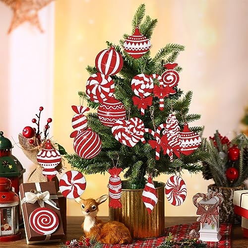 Tondiamo 20 Pcs Christmas Diamond Painting Keychains, Xmas Ornaments - style: Cane Style