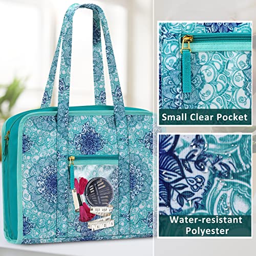 FINPAC Sewing and Craft Supplies Storage Tote Bag with Clear Pockets - color: Emerald Illusions