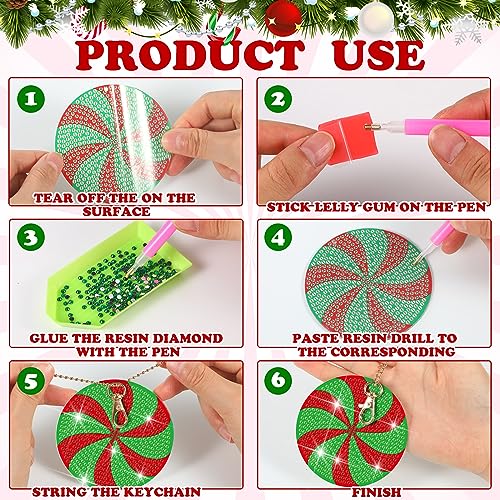 Tondiamo 20 Pcs Christmas Diamond Painting Keychain Kits - style: Cute Candy Cane Style