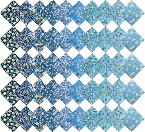 50pcs 12 x 12 inches Cotton Fabric Bundle-Blue - color: Blue, size: 12” x 12”