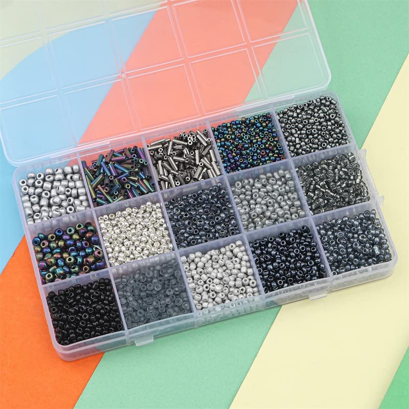 15 Color Glass Seed Tube Bugle Beads Bracelet Jewelry Making Kit,Black - color: black