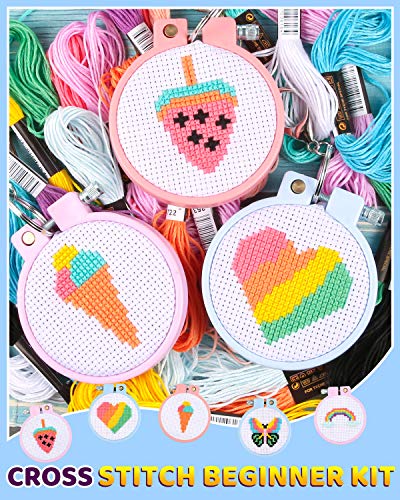 Pllieay 6 Pcs Cross Stitch Kits for Beginners for Kids 7-13 - size: Round Embroidery Hoops