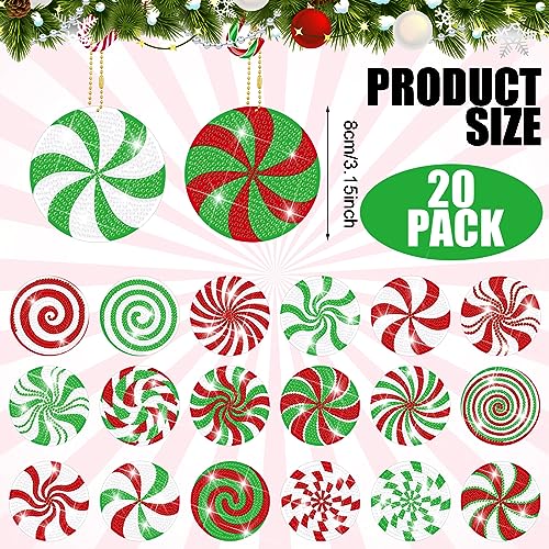 Tondiamo 20 Pcs Christmas Diamond Painting Keychain Kits - style: Cute Candy Cane Style