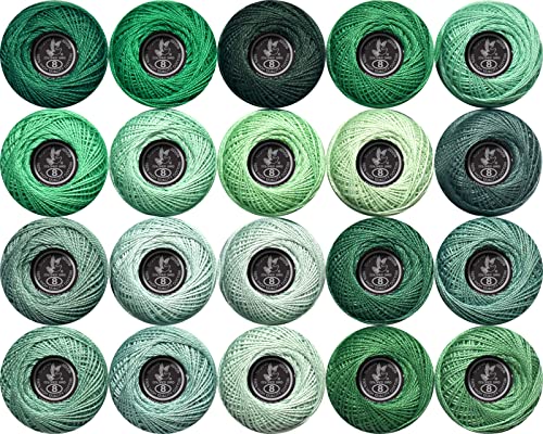 Soft 20 Colors Classic Crochet Thread 20 Pack,100% Cotton (Emerald Green-562-3818) - color: Jade Green Series