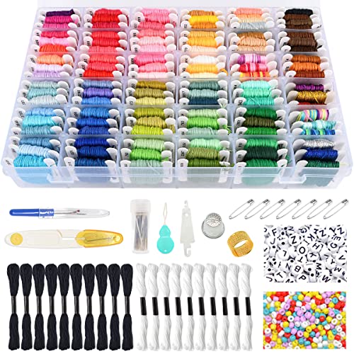 VICOVI Friendship Bracelet String Kits with Organizer Storage Box, 110 Colors Embroidery Floss 52Pcs Cross Stitch Tools-Labeled with Embroidery Thread Numbers for Bobbins Great Production Gift