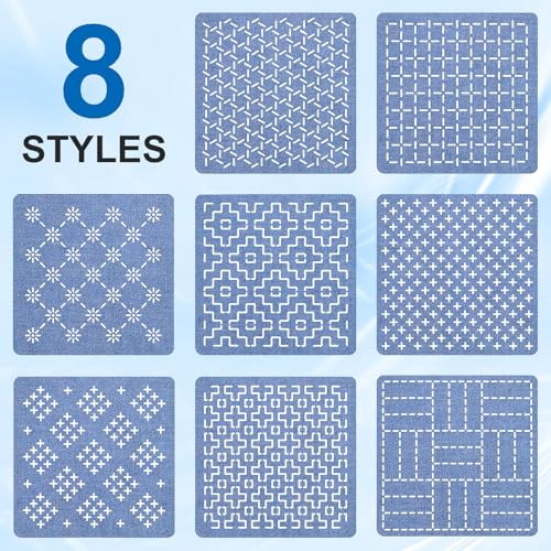 24 Pc Sashiko Stencil Kit with Thread Needles Thimble Embroidery Template