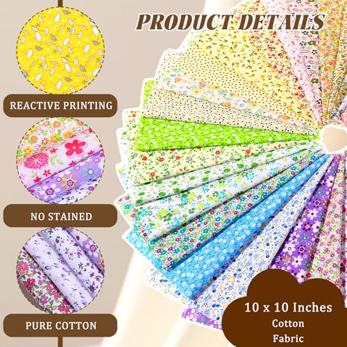 100 Pcs 10 x 10 Inches Cotton Fabric Squares Patchwork Quilting Fabric Floral Printed Bundles Layer Precut Quilt Material for DIY Craft Sewing Cloths Quilting Cloths Handmade Accessories
