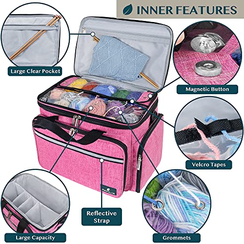PAVILIA Large Knitting Yarn Storage Bag Crochet Organizer for Knitter, Pink - color: Heather Pink