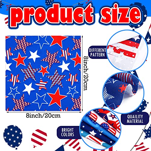 Irenare 100 Pcs 8 x 8 Inches Cotton Patriotic Fabric Squares - style: Star