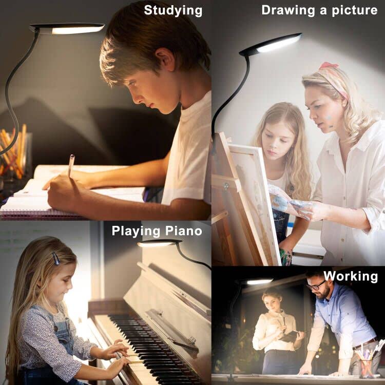 LiFMIRA Clip on Lamp USB Reading Light 3 Color Modes 3000-6000K 8W 40 LED - color: Matt Black