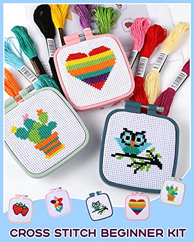 Pllieay 5PCS Cross Stitch Kits for Beginners for Kids 7-13, with Pattern - size: Square Embroidery Hoops