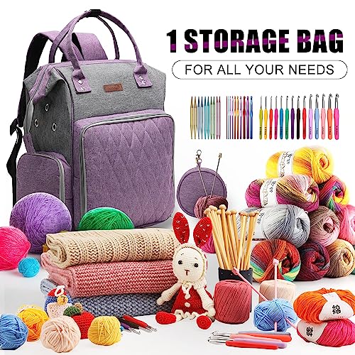 crochet bag,knitting bagBackpack and Tote Bag Storage Bag ，Large capacityYarn Storage Organizer Travel Crochet Bag Women Carrying Crochet Accessories Knitting Needles Crochet - color: Purple