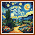 Funart Stamped Cross Stitch Kits for Beginners Full Range of Cross Stitching Preprinted Embroidery Kits for Adults, 11CT Embroidery Pattern Needlepoint Kits-Van Gogh Starry Sky Garden Trail 18x18 inch - color: ColorArt47